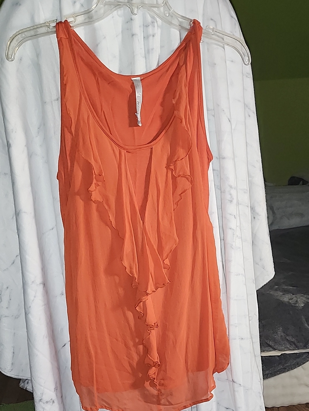 Sleeveless Ruffle-Front Orange Camisole